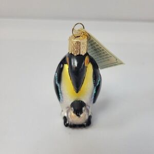 Old World Christmas Emperor‎ Penguin With Chick Glass Ornament Glitter New